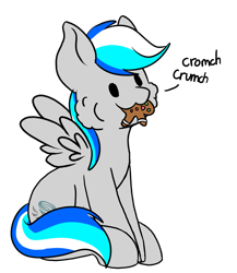 Size: 1738x2000 | Tagged: safe, artist:noxi1_48, oc, oc only, oc:hawker hurricane, pegasus, pony, daily dose of friends, cookie, eating, food, gingerbread man, simple background, sitting, solo, transparent background