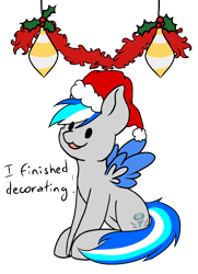 Size: 1594x2197 | Tagged: safe, artist:noxi1_48, oc, oc only, oc:hawker hurricane, pegasus, pony, daily dose of friends, christmas, colored wings, hat, holiday, santa hat, simple background, sitting, solo, transparent background, two toned wings, wings