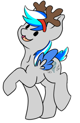 Size: 1211x1855 | Tagged: safe, artist:noxi1_48, oc, oc only, oc:hawker hurricane, pegasus, pony, daily dose of friends, colored wings, fake antlers, simple background, solo, transparent background, two toned wings, wings