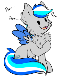 Size: 1327x1696 | Tagged: safe, artist:noxi1_48, oc, oc only, oc:hawker hurricane, pegasus, pony, daily dose of friends, behaving like a cat, cheek fluff, chest fluff, colored wings, purring, simple background, sitting, solo, transparent background, two toned wings, wings