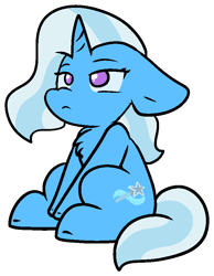 Size: 669x864 | Tagged: safe, artist:zutcha, trixie, pony, unicorn, chest fluff, cute, diatrixes, female, floppy ears, frown, grumpy, mare, narrowed eyes, outline, simple background, sitting, solo, transparent background, white outline