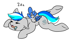 Size: 2000x1164 | Tagged: safe, artist:noxi1_48, oc, oc only, oc:hawker hurricane, pegasus, pony, daily dose of friends, colored wings, drool, lying down, onomatopoeia, open mouth, simple background, sleeping, snoring, solo, sound effects, transparent background, two toned wings, wings, zzz