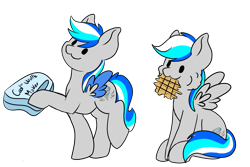 Size: 3000x2000 | Tagged: safe, artist:noxi1_48, oc, oc only, oc:hawker hurricane, pegasus, pony, daily dose of friends, colored wings, eating, food, high res, simple background, sitting, transparent background, two toned wings, waffle, wings