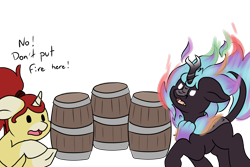 Size: 3000x2000 | Tagged: safe, artist:noxi1_48, oc, oc only, kirin, nirik, pony, unicorn, daily dose of friends, barrel, duo, high res, simple background, transparent background