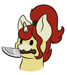 Size: 1180x1320 | Tagged: safe, artist:noxi1_48, oc, oc only, oc:treble pen, pony, unicorn, daily dose of friends, bust, knife, mouth hold, simple background, solo, transparent background