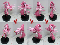 Size: 2391x1780 | Tagged: safe, artist:viistar, pinkie pie, pegasus, pony, g4, craft, female, g5 concept leaks, mare, pegasus pinkie pie, pinkie pie (g5 concept leak), race swap, sculpture, solo, spread wings, turnaround, wings