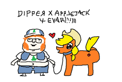 Size: 673x456 | Tagged: artist needed, safe, applejack, human, pony, g4, 1000 hours in ms paint, collar, crossover, dipper pines, dog collar, english, gravity falls, op is on drugs, simple background, ugly, white background