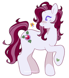Size: 1274x1434 | Tagged: safe, artist:beetlepaws, wondermint, butterfly, earth pony, pony, g3, hoof heart, jewel pony, open mouth, purple eyes, raised hoof, red hair, red mane, red tail, simple background, tail, transparent background, two toned mane, two toned tail, underhoof, white