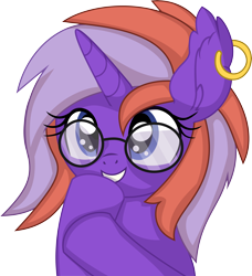 Size: 4466x4889 | Tagged: safe, artist:cyanlightning, oc, oc only, oc:purple fire, pony, unicorn, .svg available, absurd resolution, bust, ear piercing, earring, female, glasses, jewelry, mare, piercing, simple background, solo, transparent background, vector