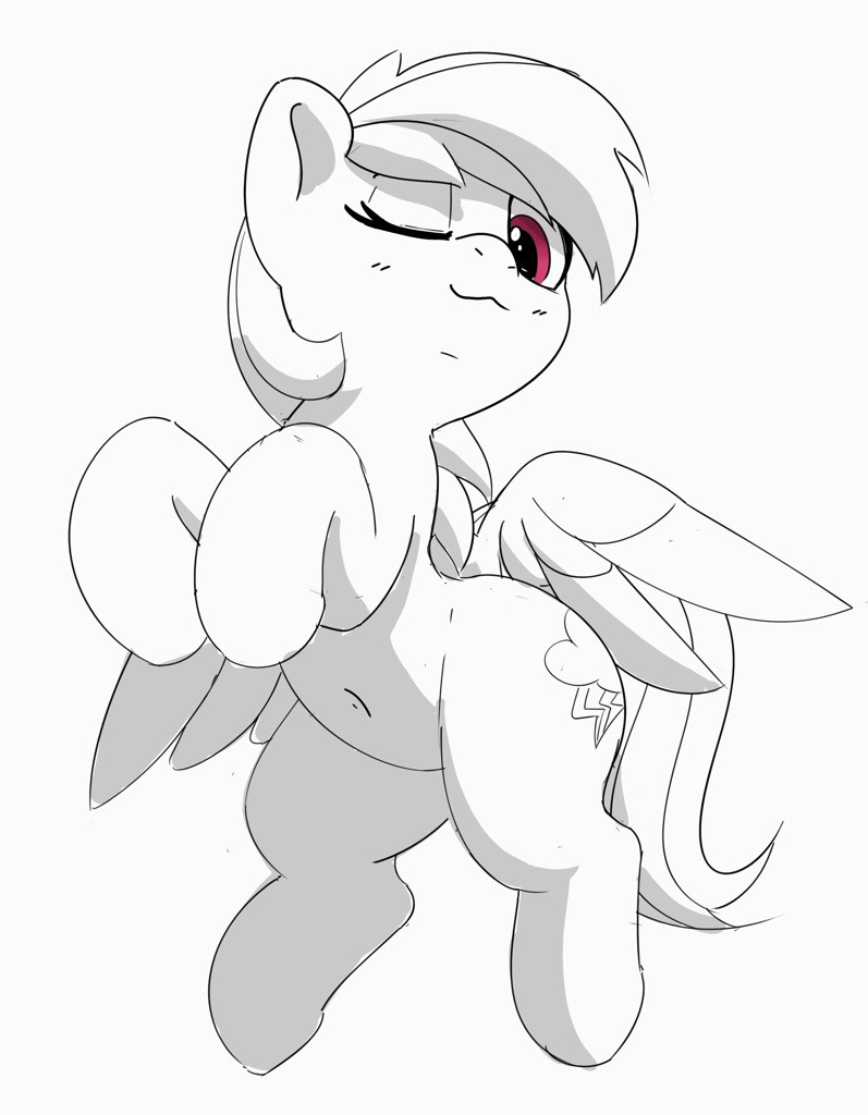 [belly button,cute,grayscale,looking at you,looking down,monochrome,pegasus,pony,rainbow dash,safe,simple background,solo,white background,one eye closed,dashabetes,partial color,smiling,smiling at you,artist:pabbley,looking down at you]