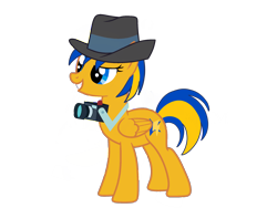 Size: 2048x1536 | Tagged: safe, artist:ry-bluepony1, oc, oc only, oc:flare spark, pegasus, pony, g4, camera, fedora, female, hat, mare, reporter, simple background, solo, transparent background