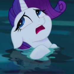 Size: 660x658 | Tagged: safe, screencap, rarity, pony, unicorn, g4, my little pony: the movie, cropped, cute, female, raribetes, scared, solo, this will end in death, water