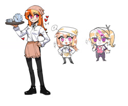 Size: 1513x1250 | Tagged: safe, artist:dalsegno, oc, oc:mandarine mélange, human, chibi, crossover, female, humanized, muse dash, rin (muse dash), serving tray, simple background, smiling, white background