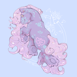 Size: 1280x1280 | Tagged: safe, artist:poniesart, flowerbelle, earth pony, pony, g1, blue background, butt, ear piercing, piercing, plot, simple background, solo