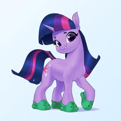 Size: 2700x2700 | Tagged: safe, artist:aquaticvibes, twilight sparkle, pony, unicorn, g4, crocs, cute, female, happy, high res, looking at you, mare, smiling, smiling at you, solo, twiabetes, twilight crockle, unicorn twilight
