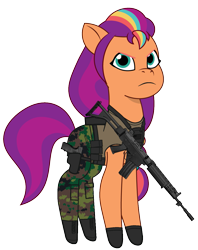 Size: 951x1200 | Tagged: safe, artist:edy_january, artist:prixy05, edit, vector edit, sunny starscout, earth pony, pony, g5, my little pony: tell your tale, angry, armor, assault rifle, body armor, boots, call of duty, call of duty: modern warfare 2, camouflage, clothes, delta team, fn fnc, fnc, gloves, gun, handgun, military, military uniform, pistol, rifle, sa dx.45, shirt, shoes, simple background, soldier, soldier pony, solo, special forces, tactical pony, tank top, transparent background, uniform, united states, us army, vector, warfighter, weapon