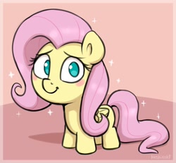 Size: 1452x1340 | Tagged: safe, artist:heretichesh, fluttershy, pegasus, pony, g4, blush sticker, blushing, cute, daaaaaaaaaaaw, female, filfil, filly, filly fluttershy, looking at you, no pupils, shyabetes, smiling, smiling at you, smol, smolshy, solo, sparkles, younger