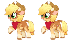 Size: 1075x605 | Tagged: safe, artist:unoriginai, oc, oc only, cow, cow pony, hybrid, cloven hooves, cute, hybrid oc, magical lesbian spawn, offspring, parent:applejack, parent:arizona (tfh), simple background, transparent background