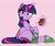 Size: 1200x1000 | Tagged: safe, artist:thebatfang, twilight sparkle, pony, unicorn, g4, crocs, cute, female, frog (hoof), glowing, glowing horn, hoof focus, hooves, horn, levitation, looking at you, looking down, looking down at you, magic, magic aura, mare, pink background, raised hoof, shoes removed, simple background, smiling, smirk, solo, telekinesis, twiabetes, twilight crockle, underhoof, unicorn twilight