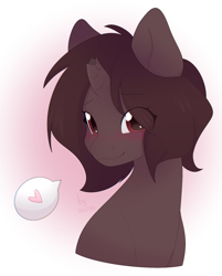 Size: 1681x2096 | Tagged: safe, artist:asusya, oc, oc only, pony, unicorn, blushing, broken horn, bust, heart, horn, looking at you, portrait, smiling, smiling at you, unicorn oc