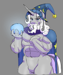 Size: 1079x1280 | Tagged: safe, artist:dagothurfanclub, star swirl the bearded, unicorn, anthro, g4, male, muscles, muscular male, orb, solo, stupid sexy star swirl the bearded