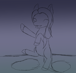 Size: 1650x1600 | Tagged: safe, artist:php176, derpibooru exclusive, jazz hooves, earth pony, pony, g5, eyes closed, female, happy, mare, sketch, standing, standing on one leg, wet, wet mane, wip