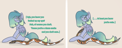 Size: 7217x2859 | Tagged: safe, artist:polish_pigeon, oc, pegasus, pony, python, snake, comic, female, grimace, long mane, long tail, mare, monologue, simple background, smiling, tail, talking