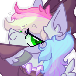 Size: 500x500 | Tagged: safe, artist:pins_et_needles, oc, oc only, oc:blazey sketch, pegasus, pony, bow, clothes, green eyes, grey fur, hair bow, multicolored hair, pegasus oc, simple background, smug, solo, sweater, transparent background