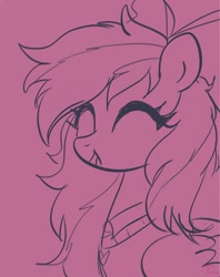 Size: 1620x2048 | Tagged: safe, artist:petaltwinkle, oc, oc only, oc:blazey sketch, pegasus, pony, bow, clothes, hair bow, pegasus oc, pink, pink background, simple background, sketch, smiling, solo, sweater