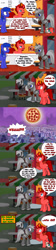 Size: 1024x4586 | Tagged: safe, artist:jasperpie, oc, oc:cerin, oc:jasper pie, oc:michael, oc:night mist, comic:when the moon is a pie, comic, fez, fountain, hat, joke shop, moon, pie's pizzeria, ponyville, statue, town hall, uh oh, water, waterfall, windmill