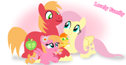 Size: 1980x1020 | Tagged: safe, artist:mlplary6, big macintosh, fluttershy, oc, oc:autumn crisp, oc:melody blossom, earth pony, pegasus, pony, g4, baby, baby pony, colt, daddy big macintosh, family, female, filly, flower, flower in hair, fluttermom, foal, husband and wife, looking at each other, looking at someone, lying down, male, mare, offspring, parent:big macintosh, parent:fluttershy, parents:fluttermac, ship:fluttermac, shipping, smiling, smiling at each other, stallion, straight, text