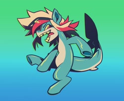 Size: 3140x2548 | Tagged: safe, artist:mushwoomy, oc, oc only, oc:sweet_tooth, original species, shark, shark pony, gradient background, high res, looking at you, sharp teeth, solo, teeth