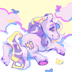 Size: 2048x2048 | Tagged: safe, artist:poniesart, fluttershy (g3), butterfly, earth pony, pony, g3, butt, cloud, high res, plot, solo