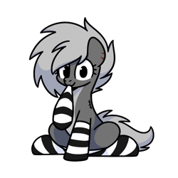 Size: 800x800 | Tagged: safe, artist:sugar morning, oc, oc only, oc:mercury heart, earth pony, pony, fallout equestria, animated, clothes, female, gif, looking at you, mare, one eye closed, scar, simple background, sitting, socks, solo, striped socks, sugar morning's sockies, transparent background, wink, winking at you