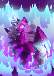 Size: 4962x7014 | Tagged: safe, artist:cutepencilcase, opaline arcana, alicorn, fire alicorn, pony, g5, absurd resolution, colored wings, evil smile, female, fire, grin, magic, magic fire, mare, rearing, smiling, solo, spread wings, wings