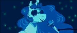 Size: 2817x1203 | Tagged: safe, artist:alumx, princess celestia, alicorn, pony, g4, bluescale, bo burnham, bust, female, mare, microphone, monochrome, open mouth, open smile, parody, singing, smiling, solo, sunglasses, welcome to the internet