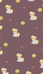 Size: 920x1560 | Tagged: safe, artist:kittyrosie, derpy hooves, pegasus, pony, g4, cute, derpabetes, female, food, heart, mare, muffin, repeating pattern, simple background, solo, wallpaper