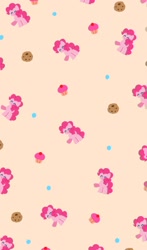 Size: 920x1560 | Tagged: safe, artist:kittyrosie, pinkie pie, earth pony, pony, g4, ^^, cookie, cupcake, cute, diapinkes, eyes closed, female, food, mare, repeating pattern, simple background, solo