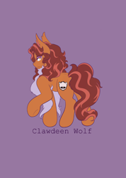 Size: 1462x2048 | Tagged: safe, artist:mscolorsplash, earth pony, pony, clawdeen wolf, fangs, looking at you, monster high, name, ponified, purple background, simple background, smiling, smiling at you, solo