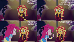 Size: 2000x1125 | Tagged: safe, edit, edited screencap, editor:quoterific, screencap, pinkie pie, sci-twi, sunset shimmer, twilight sparkle, human, equestria girls, equestria girls specials, g4, my little pony equestria girls: better together, my little pony equestria girls: sunset's backstage pass