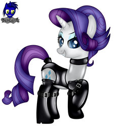 Size: 3840x4154 | Tagged: safe, artist:damlanil, rarity, pony, unicorn, g4, bedroom eyes, belt, bodysuit, boots, clothes, collar, commission, dominant, eyeshadow, female, femdom, gloves, high heel boots, high heels, horn, latex, latex boots, latex gloves, latex socks, latex suit, leotard, makeup, mare, raised hoof, rubber, rubber suit, shiny, shoes, show accurate, simple background, skintight clothes, socks, solo, suit, tail, tail hole, transparent background, vector