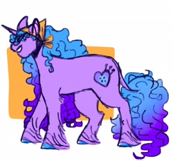 Size: 2048x1906 | Tagged: safe, artist:rare-apples, izzy moonbow, pony, unicorn, g5, 2d, digital art, female, happy, horn, long hair, long mane, mare, redesign, simple background, sketch, smiling, solo, standing