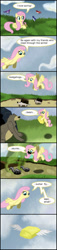 Size: 427x1870 | Tagged: safe, artist:frenkieart, fluttershy, bear, hedgehog, pegasus, pony, skunk, comic:spring, g4, butter, comic, female, flying, food, mare, monologue, pun, solo, spring, talking, wings