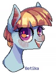 Size: 1479x1942 | Tagged: safe, artist:rottengotika, windy whistles, pegasus, pony, g4, bust, open mouth, open smile, pixel art, signature, simple background, smiling, solo, white background