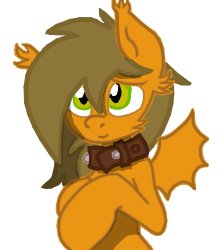 Size: 224x250 | Tagged: artist needed, safe, artist:grumblepluck, color edit, edit, oc, oc only, oc:summer dawn, bat pony, pony, bat pony oc, collar, colored, simple background, solo, transparent background