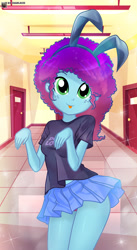 Size: 1719x3134 | Tagged: safe, alternate version, artist:charliexe, misty brightdawn, human, equestria girls, g4, g5, breasts, bunny ears, canterlot high, clothes, cute, equestria girls-ified, female, freckles, g5 to equestria girls, g5 to g4, generation leap, mistybetes, panties, rebirth misty, solo, tongue out, underwear