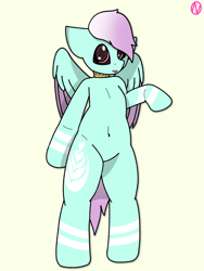 Size: 3072x4096 | Tagged: safe, artist:noxa, oc, oc only, oc:#c0ffee, pegasus, semi-anthro, arm hooves, belly button, bipedal, looking at you, solo