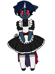 Size: 2304x3072 | Tagged: safe, artist:noxa, oc, oc only, oc:houndy, unicorn, semi-anthro, arm hooves, bipedal, clothes, high res, maid, simple background, solo, transparent background