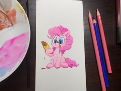 Size: 4032x3024 | Tagged: safe, artist:lost marbles, pinkie pie, earth pony, pony, g4, food, ice cream, ice cream cone, solo, tongue out, traditional art