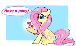 Size: 2048x1240 | Tagged: safe, artist:petaltwinkle, fluttershy, pinkie pie, earth pony, pegasus, pony, g4, cute, dialogue, diapinkes, duo, female, in goliath's palm, mare, micro, shyabetes, sitting, size difference, smiling, speech bubble, tiny, tiny ponies, tongue out